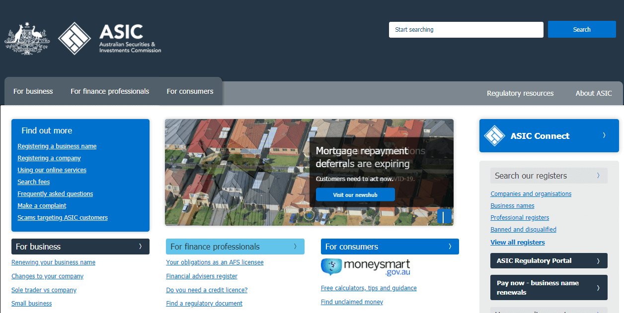 Australia ASIC website