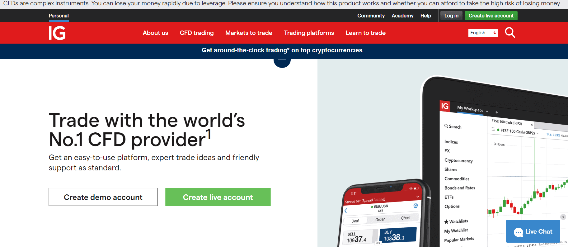 IG Trading website interface IG Review - official website