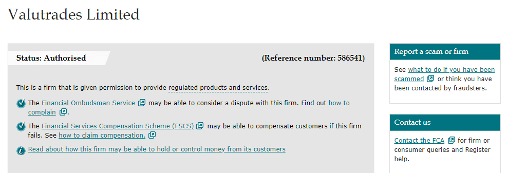 Valutrades license