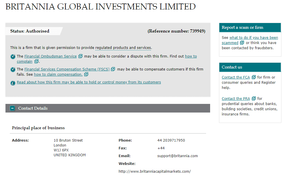 Britannia Global Investments license