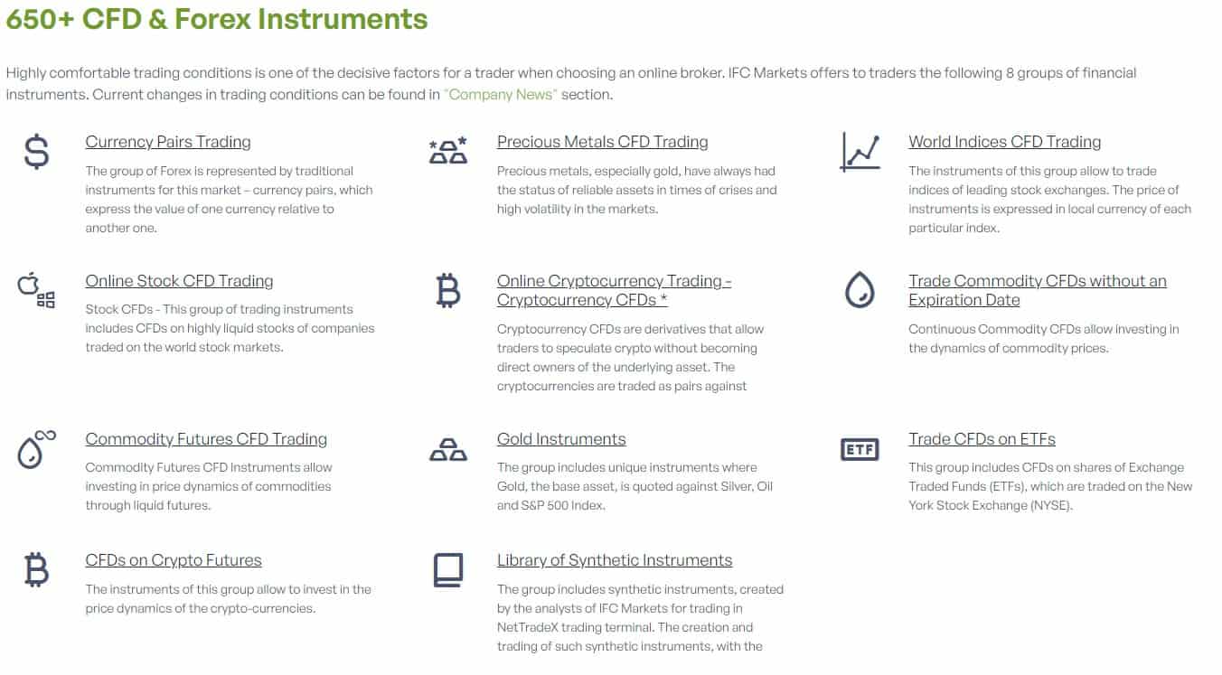 IFC Markets instruments IFC Markets Review Insturments