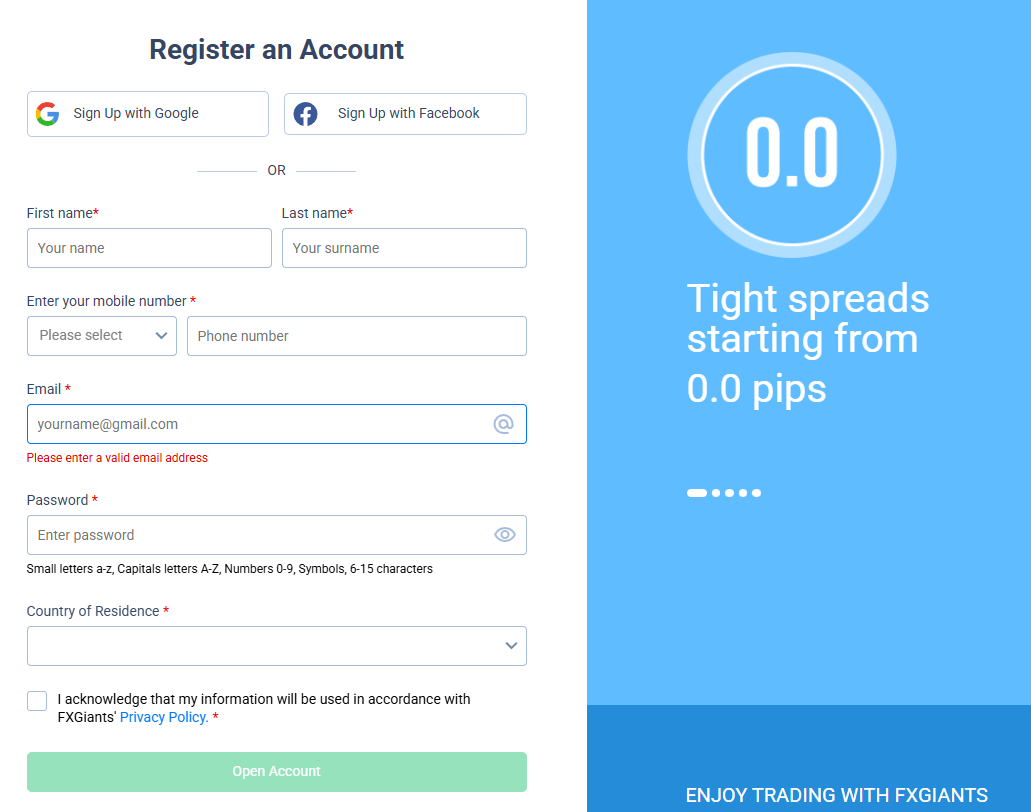 FXGiants Account Opening Review