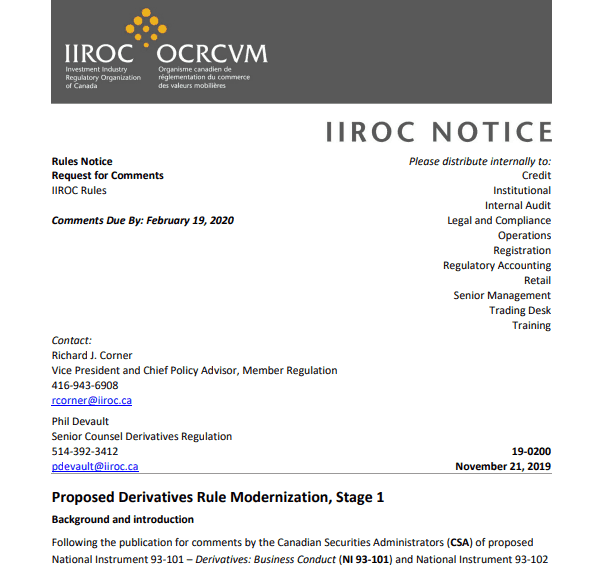 Canadian IIROC Review its regulations