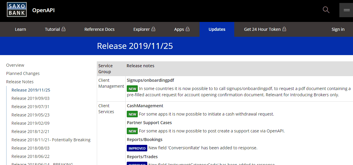 Saxo Bank updates its OpenAPI
