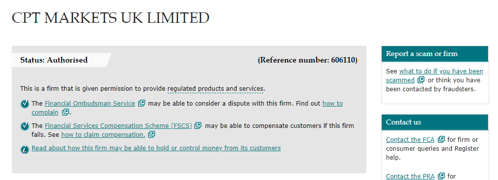 CPT Markets UK license