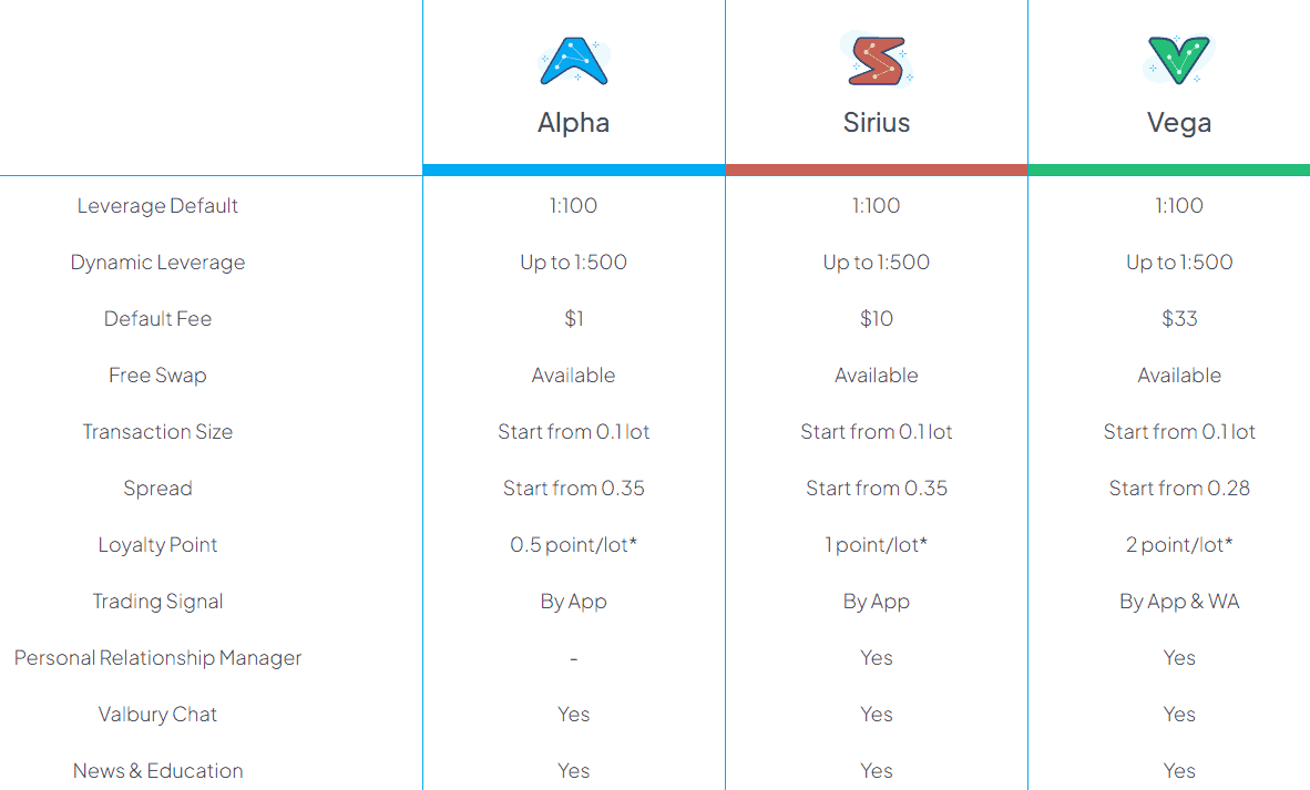 Valbury Review Account Types