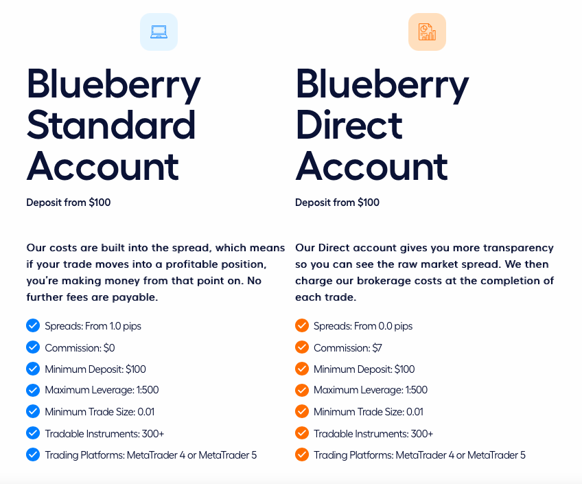 Bluberry Markets Account Types