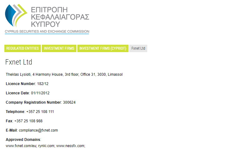 FxNet CySEC