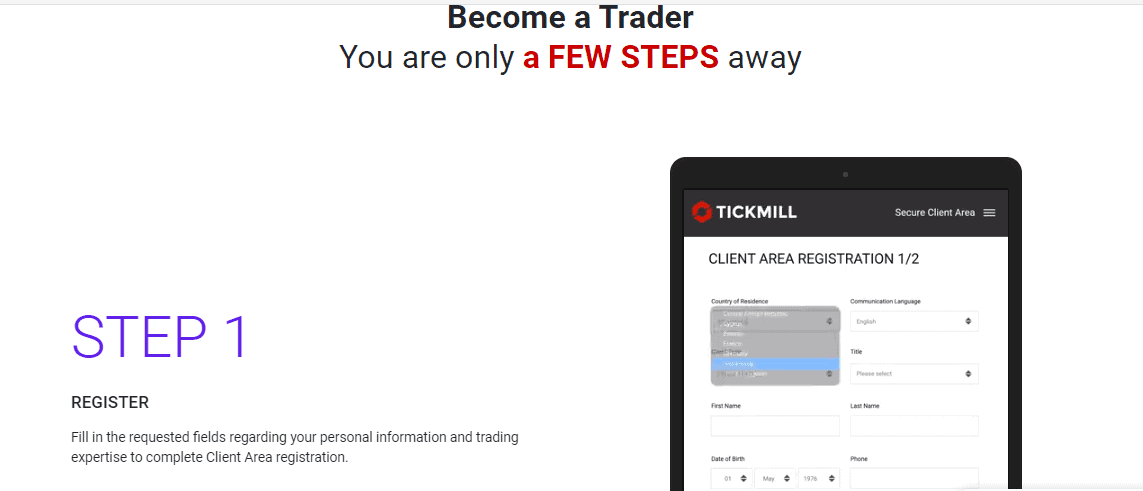 Tickmill account opening