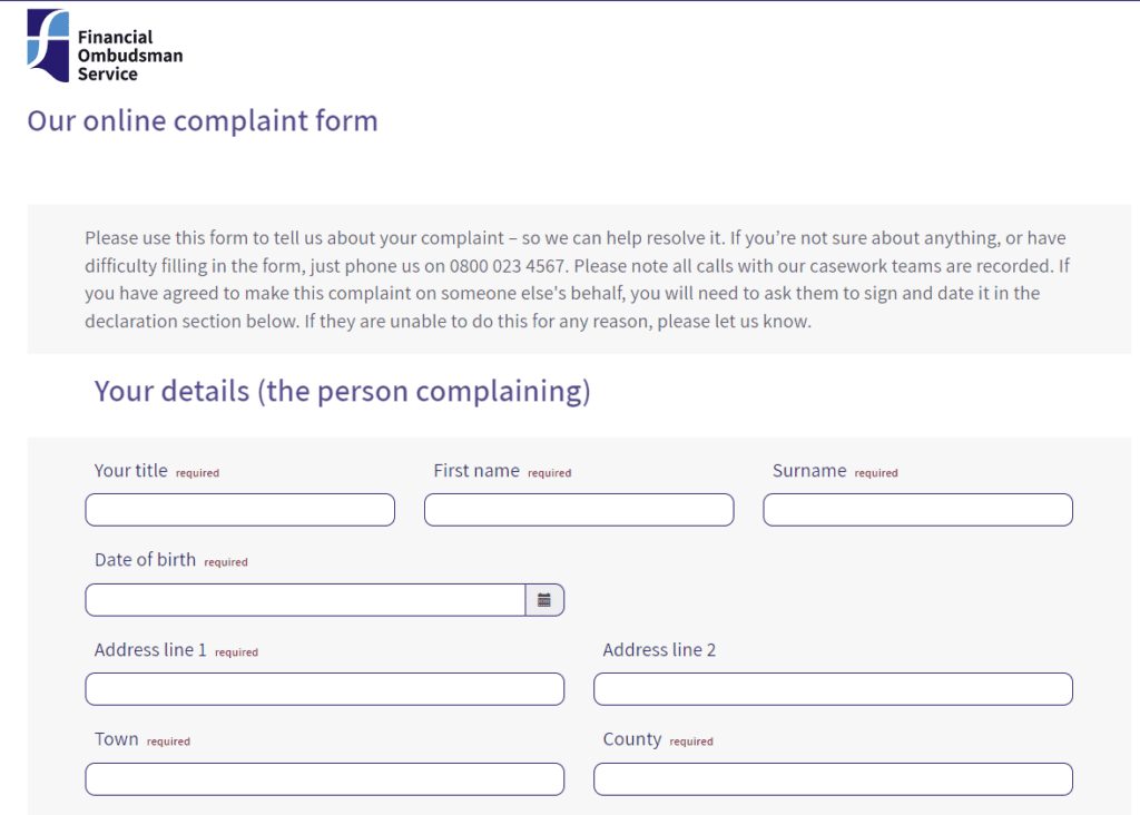 FCA complaint form