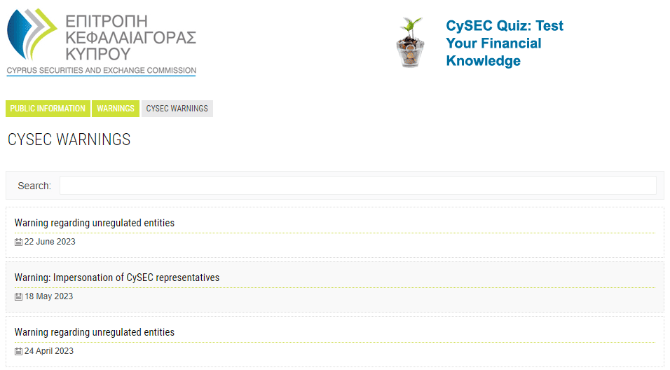 CySEC Warnings