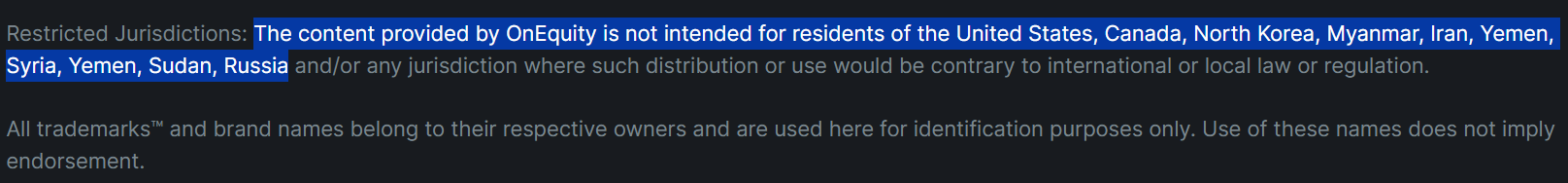 OnEquity Restricted Regions Review